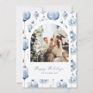 Blue Ornament Arch Foto Weihnachtskarte Feiertagskarte