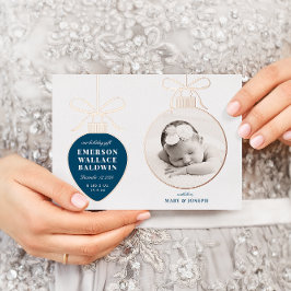 Blue Ornament Baby Announcement Holiday Card Folien Feiertagskarte