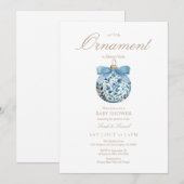 Blue Ornament Baby Dusche Einladung (Vorne/Hinten)