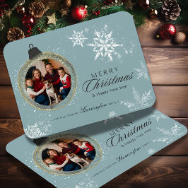 Blue Ornament Familienweihnachtliches Foto Snowfla Magnet