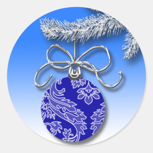 Blue Ornament Hanging individuelle Urlaubsstipps S Runder Aufkleber (Vorderseite)
