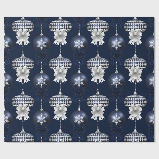 Blue Ornament Holiday Geschenkpapier (Flach)