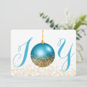Blue Ornament Joy Weihnachtsgrüße Feiertagskarte (Stehend Vorderseite)