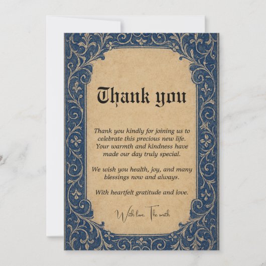 Blue Ornamental Danke Card (Vorderseite)