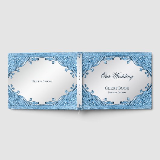 Blue Ornamental Frame Gästebuch (Voll)