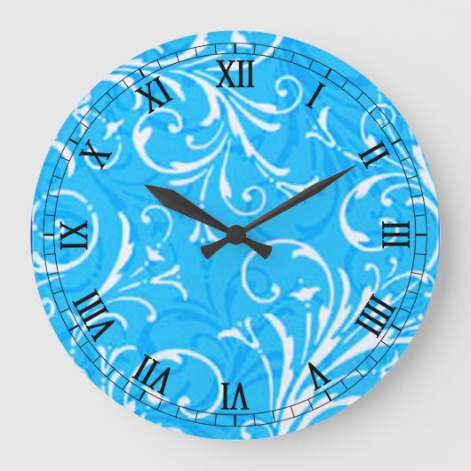 Blue Ornamental Round Roman Numerals Clock Große Wanduhr (Vorderseite)