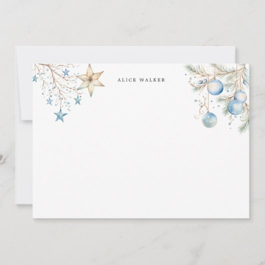 Blue Ornaments Holiday Monogram Note Card Mitteilungskarte (Vorderseite)