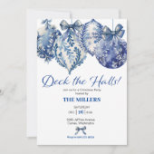 Blue Ornaments Weihnachten Party Einladung (Vorderseite)