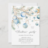 Blue Ornaments Weihnachts-Party Einladung (Vorderseite)