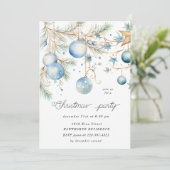 Blue Ornaments Weihnachts-Party Einladung (Stehend Vorderseite)