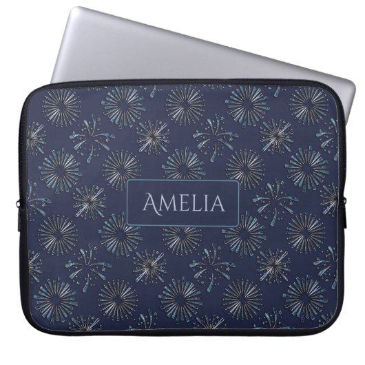 Blue Ornate Firework Pattern Personalised Elegant Laptopschutzhülle (Vorderseite)