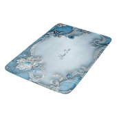 Blue Ornate Floral Bath Mat Badematte (Schrägansicht)