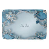 Blue Ornate Floral Bath Mat Badematte (Vorderseite)