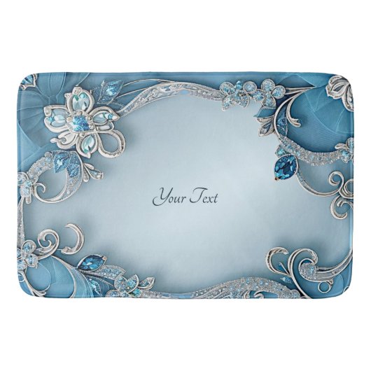 Blue Ornate Floral Bath Mat Badematte (Vorderseite)