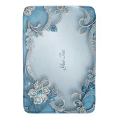 Blue Ornate Floral Bath Mat Badematte (Vorderseite Vertikal)