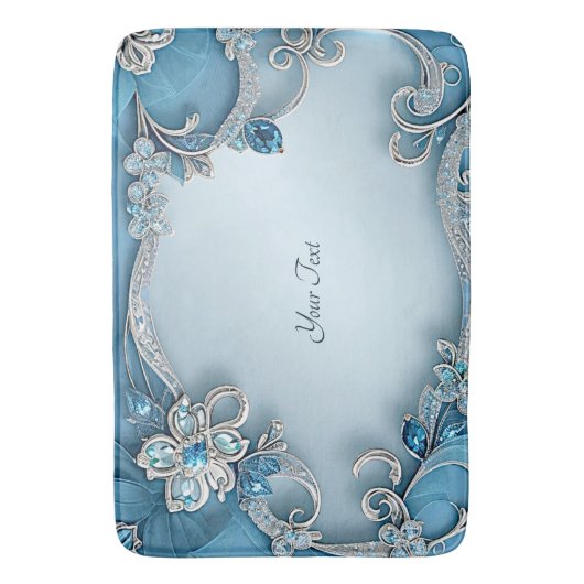 Blue Ornate Floral Bath Mat Badematte (Vorderseite Vertikal)