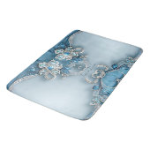 Blue Ornate Floral Bath Mat Badematte (Schrägansicht)