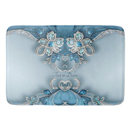 Blue Ornate Floral Bath Mat Badematte