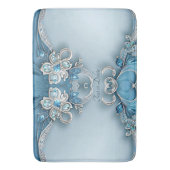 Blue Ornate Floral Bath Mat Badematte (Vorderseite Vertikal)
