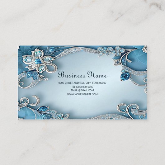 Blue Ornate Floral Business Card Visitenkarte (Rückseite)