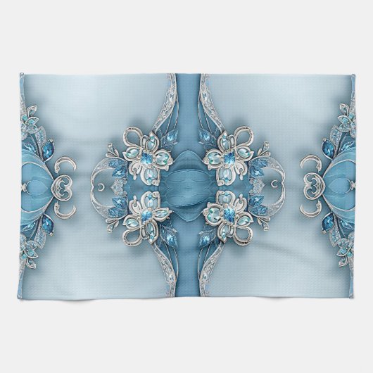 Blue Ornate Floral Kitchen Towel Geschirrtuch (Horizontal)