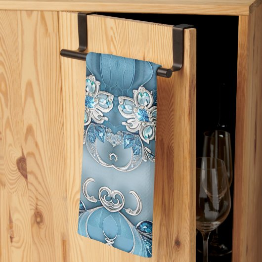 Blue Ornate Floral Kitchen Towel Geschirrtuch (Drittel gefaltet)