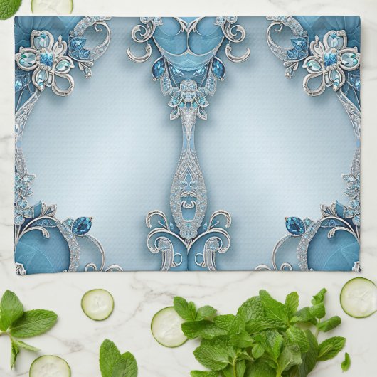 Blue Ornate Floral Kitchen Towel Geschirrtuch (Gefaltet)