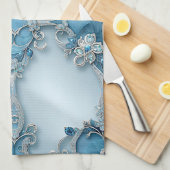 Blue Ornate Floral Kitchen Towel Geschirrtuch (Viertel Falte)
