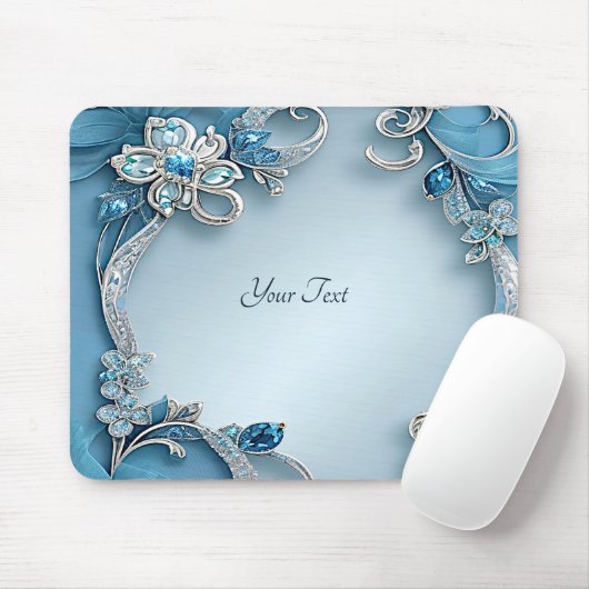 Blue Ornate Floral Mousepad (Mit Mouse)