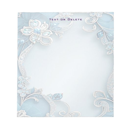 Blue Ornate Floral Notepad Notizblock (Vorderseite)