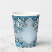 Blue Ornate Floral Paper cup Pappbecher (Vorderseite)