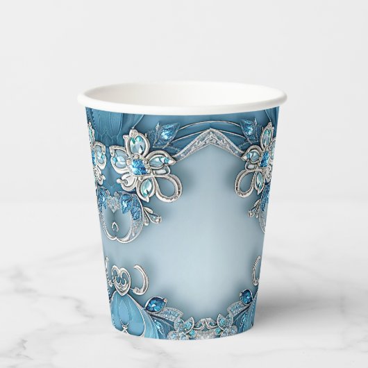 Blue Ornate Floral Paper cup Pappbecher (Vorderseite)