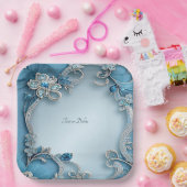 Blue Ornate Floral Paper Plate Pappteller (Party)