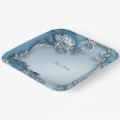Blue Ornate Floral Paper Plate Pappteller (Gewinkelt)