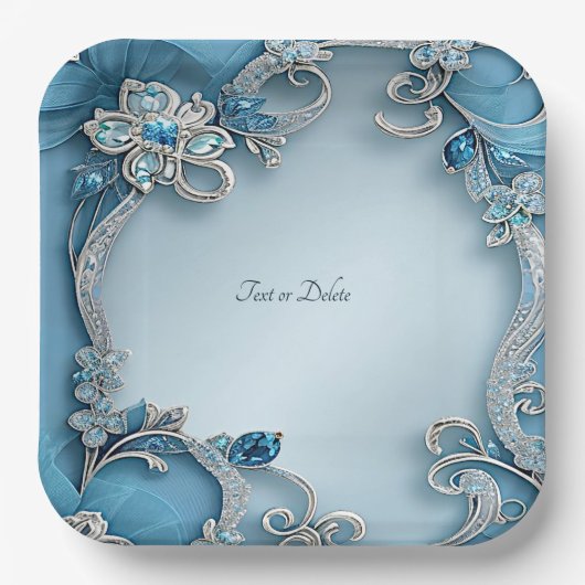 Blue Ornate Floral Paper Plate Pappteller (Vorderseite)