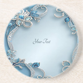 Blue Ornate Floral Sandstone Coaster Getränkeuntersetzer