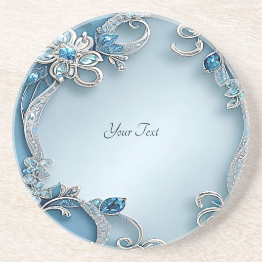 Blue Ornate Floral Sandstone Coaster Getränkeuntersetzer (Vorne)