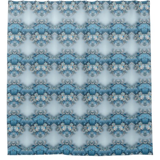 Blue Ornate Floral Shower Curtain Duschvorhang (Vorderseite)