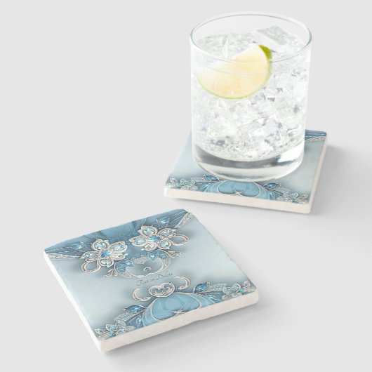 Blue Ornate Floral Stone Coaster Steinuntersetzer (Seitenansicht)