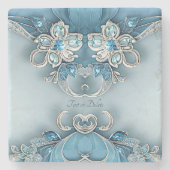 Blue Ornate Floral Stone Coaster Steinuntersetzer (Vorderseite)