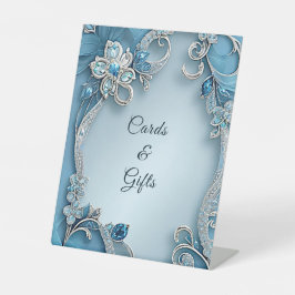 Blue Ornate Floral Tabletop Signs Sockelschild
