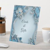 Blue Ornate Floral Tabletop Signs Sockelschild (In SItu)