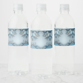 Blue Ornate Floral Water Bottle Label Wasserflaschenetikett