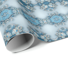 Blue Ornate Floral Wrapping Paper Geschenkpapier