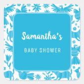 Blue Otomi mexican Baby Dusche Papier Plakat Platz Quadratischer Aufkleber (Vorderseite)