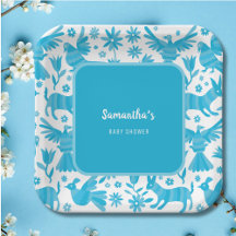 Blue Otomi mexican Baby Dusche Papierplatte