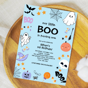Blue Our Little Boo Halloween 1. Geburtstag Einladung