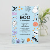 Blue Our Little Boo Halloween 1. Geburtstag Einladung (Stehend Vorderseite)