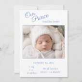 Blue Our Prince Foto Boy Baby Birth Ankündigung (Vorderseite)