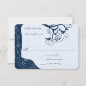 Blue Outdoor Garden Tree Lovebird Wedding RSVP Karte (Vorderseite)